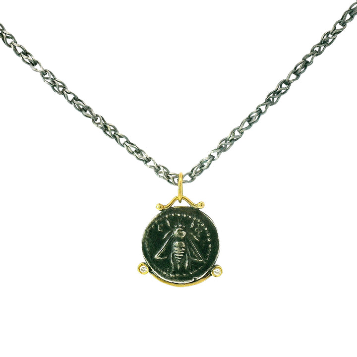 Sterling Silver, Yellow Gold & Diamond Coin Pendant - "Queen Bee"