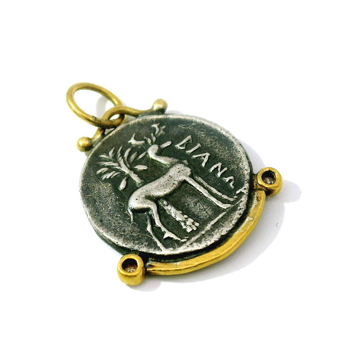 Sterling Silver, Yellow Gold & Diamond Coin Pendant - "Queen Bee"