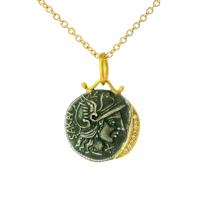 Sterling Silver, Yellow Gold & Diamond Coin Pendant - "Roman Soldier"