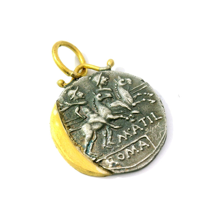 Sterling Silver, Yellow Gold & Diamond Coin Pendant - "Roman Soldier"