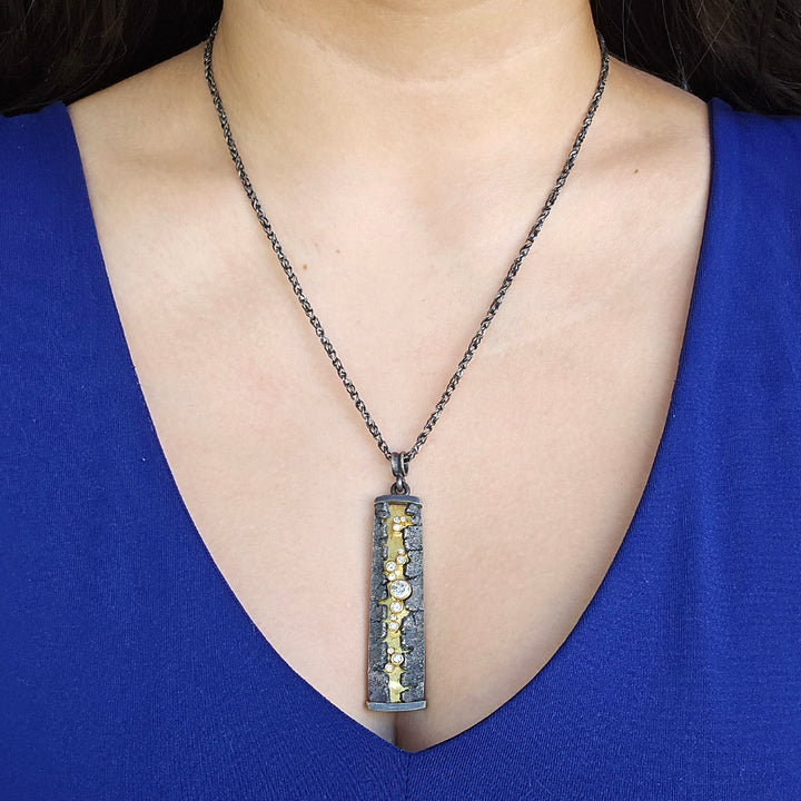 Sterling Silver and Gold Necklace with Diamonds - "Column"