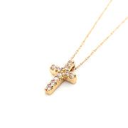 Estate Yellow Gold & Diamond Cross Necklace