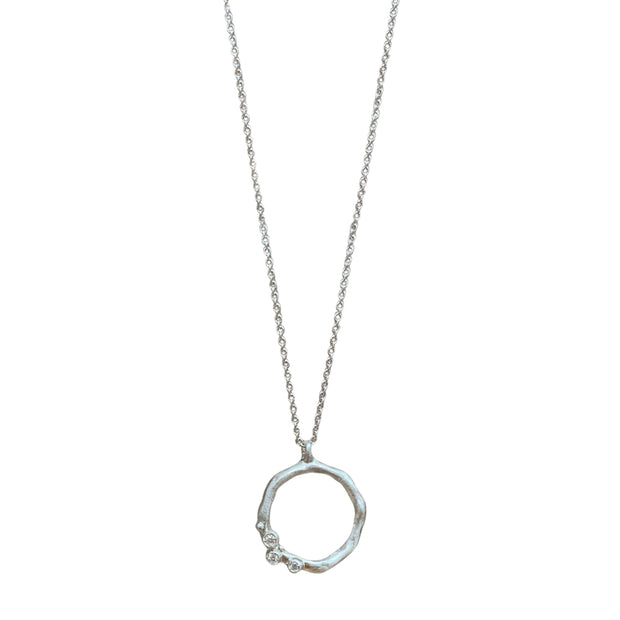 Sterling Silver and Diamond Circle Necklace - "Encrusted"