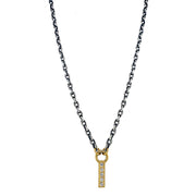 Rene Escobar 18K Yellow Gold 5 Diamond Pendant and Oxidized Sterling Silver Chain Necklace Front