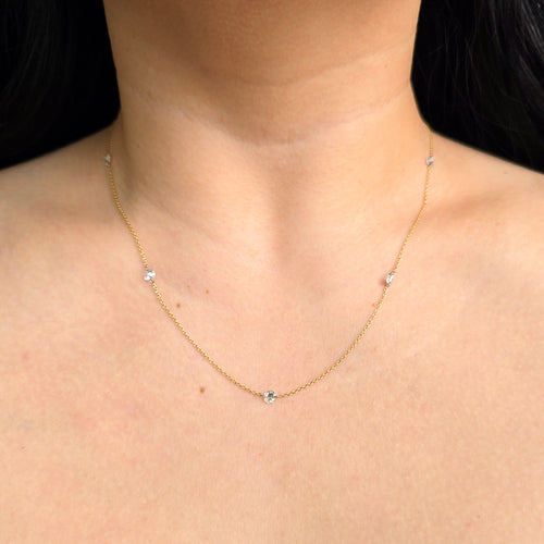 Diamond Station Necklace in Gold & Platinum - "Orbit"