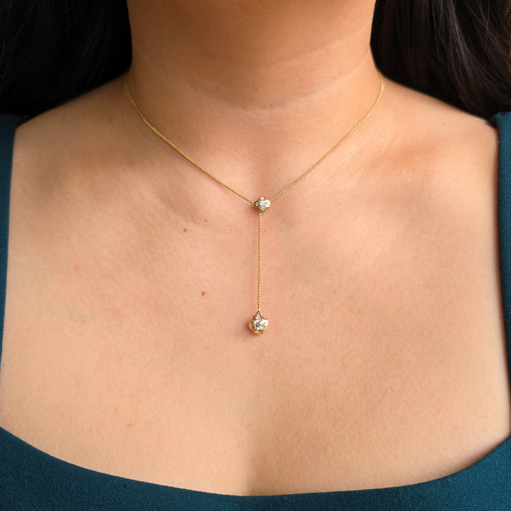 Diamond Two-Tone Reversible Lariat Necklace - "Quadrafolium"