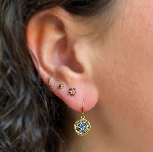 Yogo Sapphire & Two-Tone Gold Drop Earrings - "Mosaic"