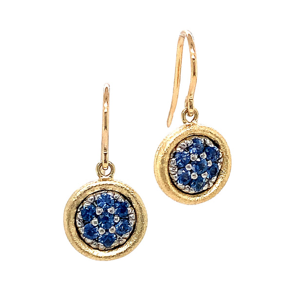 Yogo Sapphire & Gold Drop Earrings - "Mosaic"