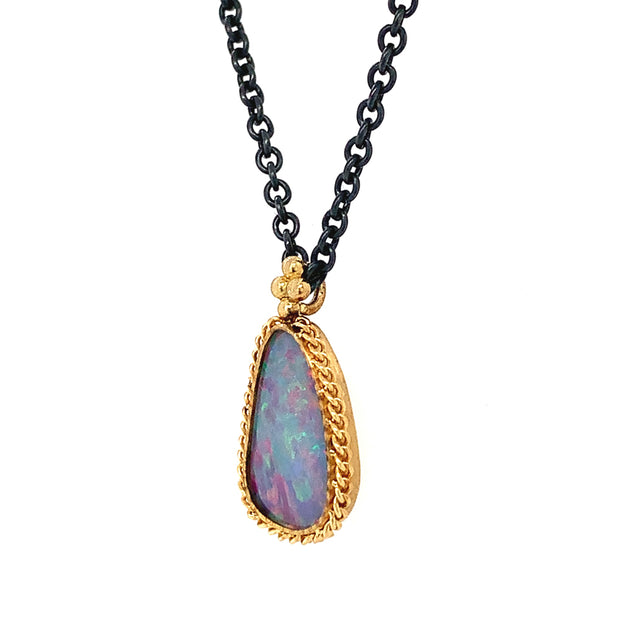 Mixed Metal Australian Opal Doublet Necklace - "Santorini"