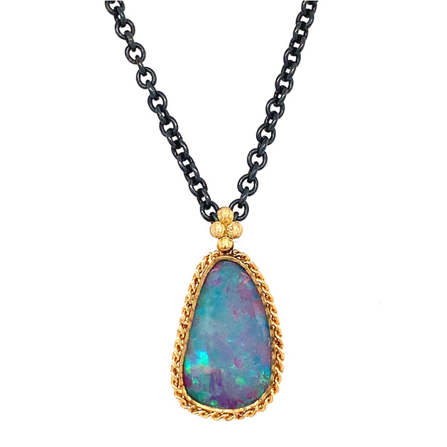 Mixed Metal Australian Opal Doublet Necklace - 