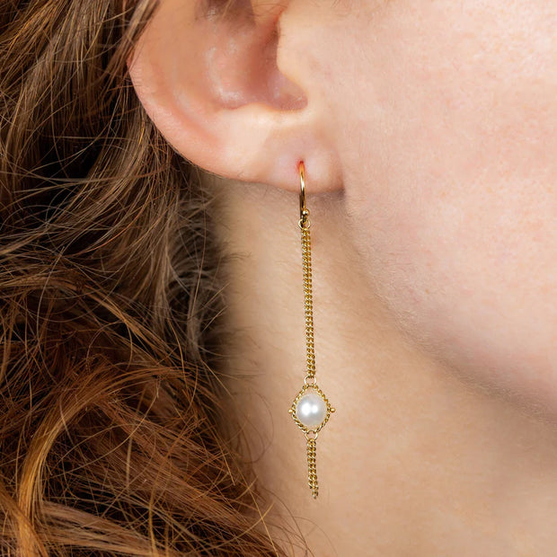 Gold & Freshwater Pearl Drop Earrings - "Dewdrop"