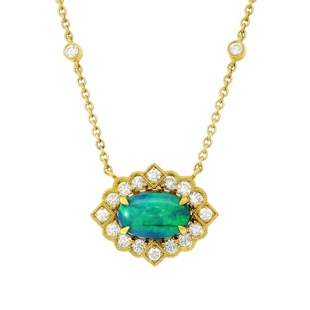 Black Opal & Diamond Necklace - "Sky Queen"