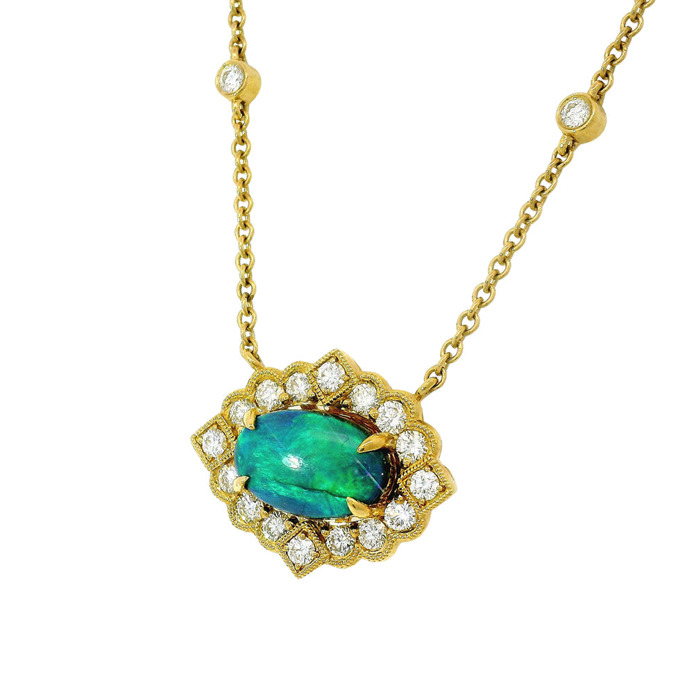 Black Opal & Diamond Necklace - "Sky Queen"