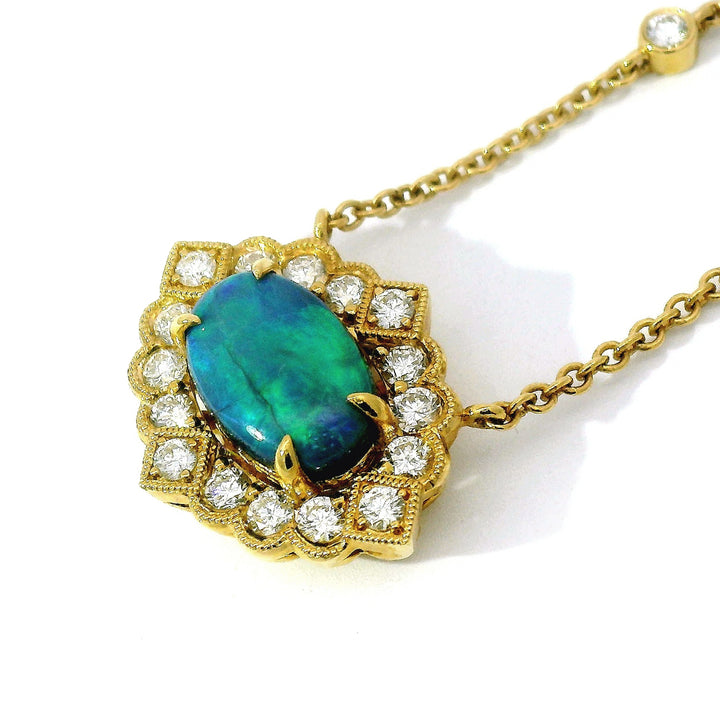 Black Opal & Diamond Necklace - "Sky Queen"