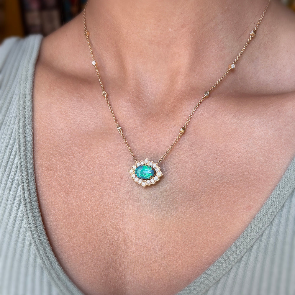 Black Opal & Diamond Necklace - "Sky Queen"