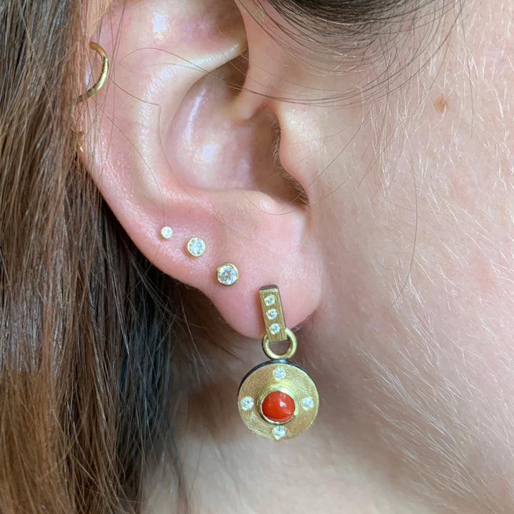 Red Coral & Diamond Drop Earrings - "Coral Porto"