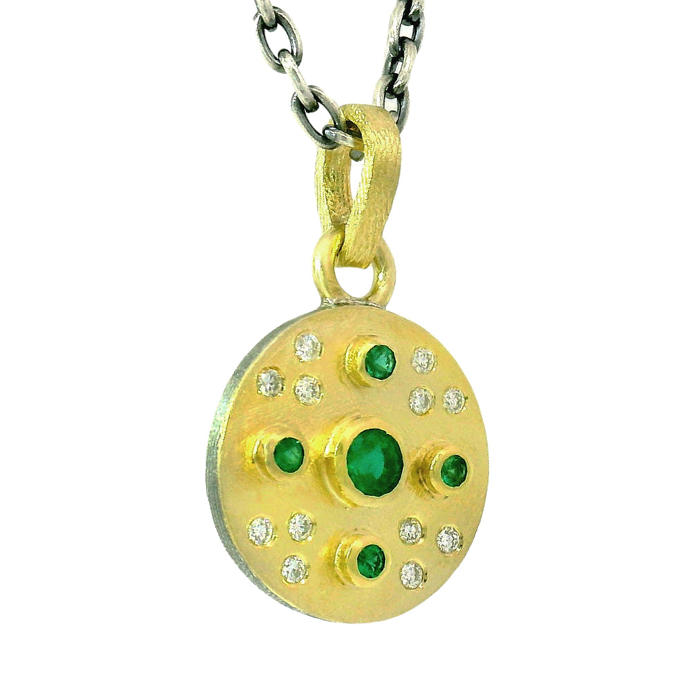 Sterling Silver & Gold Pendant with Emeralds - "Junia Lux"