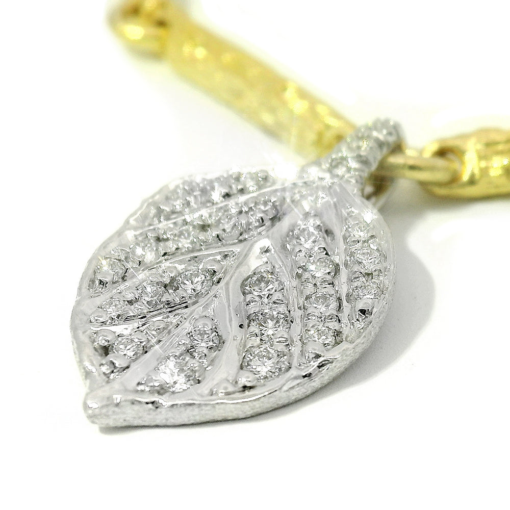 Yellow & White Gold Branch Link Bracelet with Diamond Leaf - "Aspen Pavé"