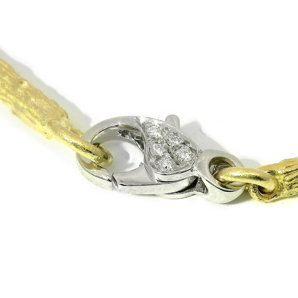 Yellow & White Gold Branch Link Bracelet with Diamond Leaf - "Aspen Pavé"