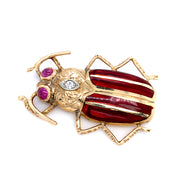 Yellow Gold, Ruby, & Diamond Brooch with Enamel - "The Beetle"