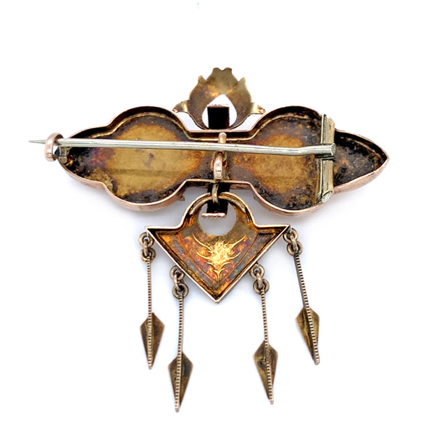 Yellow Gold & Seed Pearl Dangling Brooch - "Golden Moth"