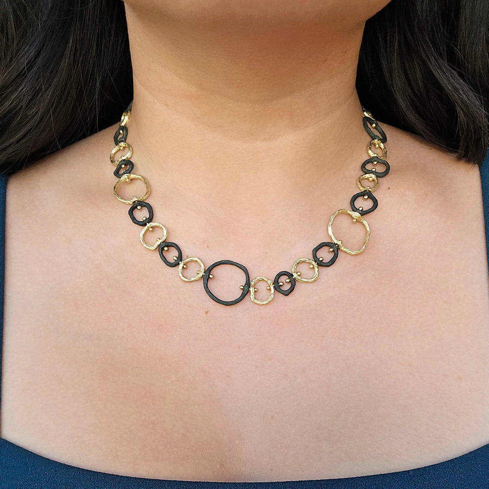 Yellow Gold & Cobalt Chrome Necklace - "Large Link Pebble"