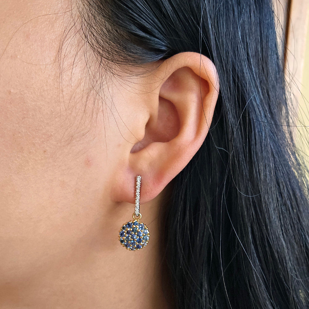 Yogo Sapphire & Diamond Drop Earrings - "Mosaic"