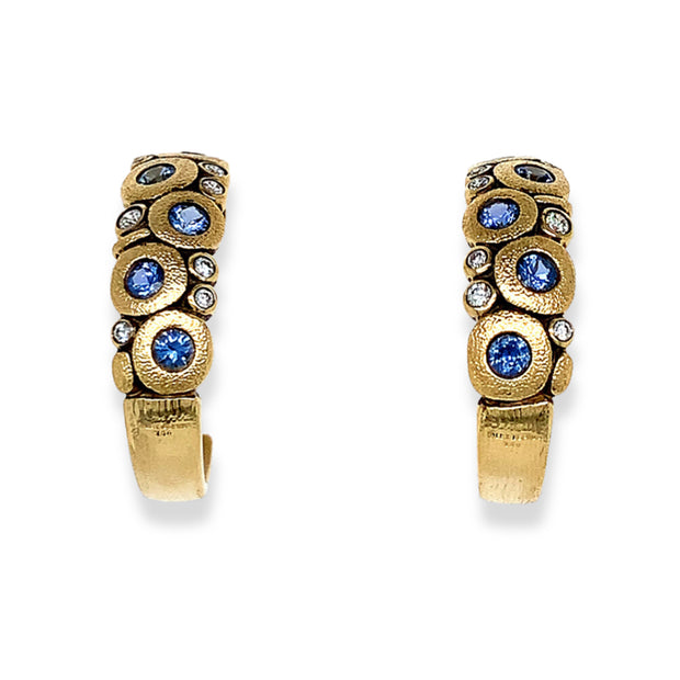 Yogo Sapphire & Diamond Semi Hoop Earrings - "Large Candy"