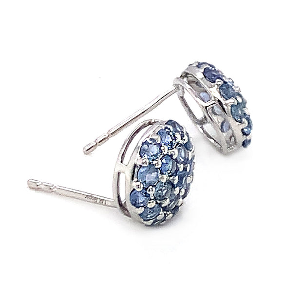 Yogo Sapphire Cluster & White Gold Stud Earrings - "Snowball"