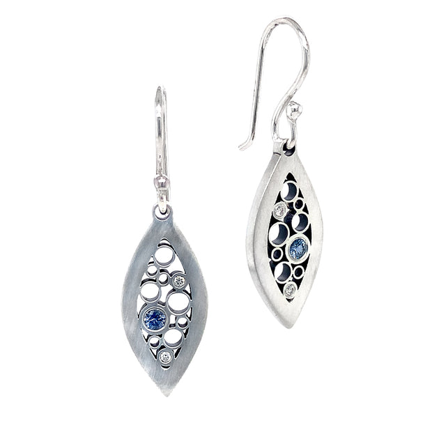 Sterling Silver & Yogo Sapphire Dangle Earrings - "Forest Frost"