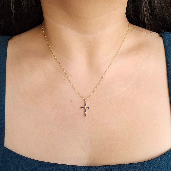 Yogo Sapphire, Diamond & Gold Pendant - "Cross"