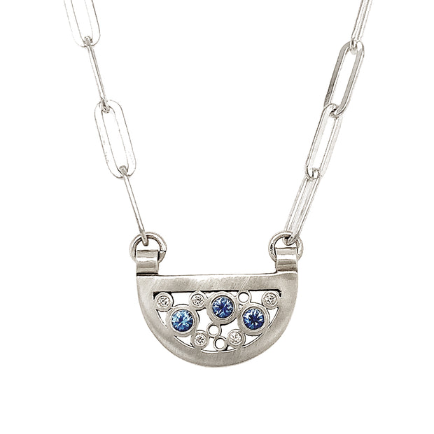 Yogo Sapphire Sterling Silver Necklace - "Half Moon"