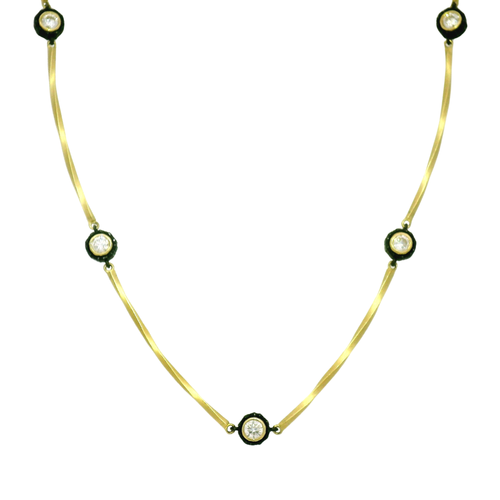 Diamond, Cobalt Chrome & Yellow Gold Station Necklace - "Elegant Twist"