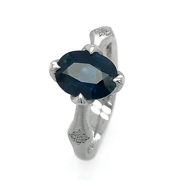 Oval Blue-Green Montana Sapphire & Diamond Engagement Ring - "Rosebud"
