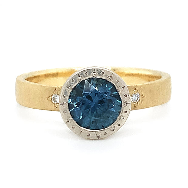 Montana Sapphire Two-Tone Gold Ring - "Harmony Etched"