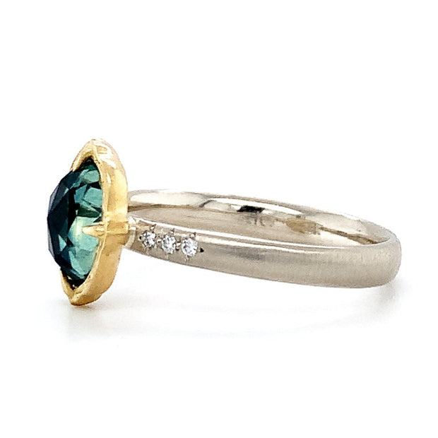 Rose Cut Oval Montana Sapphire Engagement Ring - "Lotus Falls"