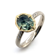 Oval Rose Cut Montana Sapphire Engagement Ring - "Lotus Falls"