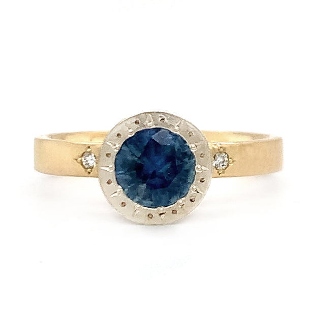 Montana Sapphire & Diamond Two-Tone Gold Engagement Ring - "Harmony Etched"