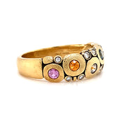 Montana Sapphire & Diamond Yellow Gold Domed Ring - "Rainbow Candy"