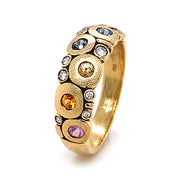 Montana Sapphire & Diamond Yellow Gold Domed Ring - "Rainbow Candy"