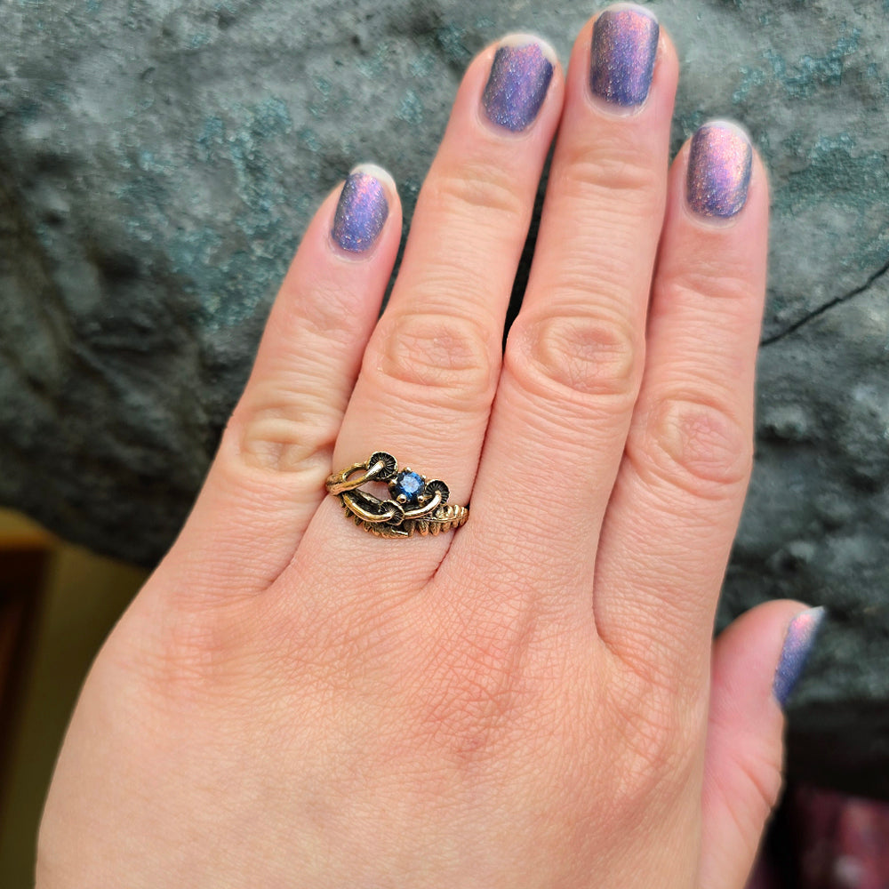 Blue Montana Sapphire & Yellow Gold Mushroom Ring - "Sisters"