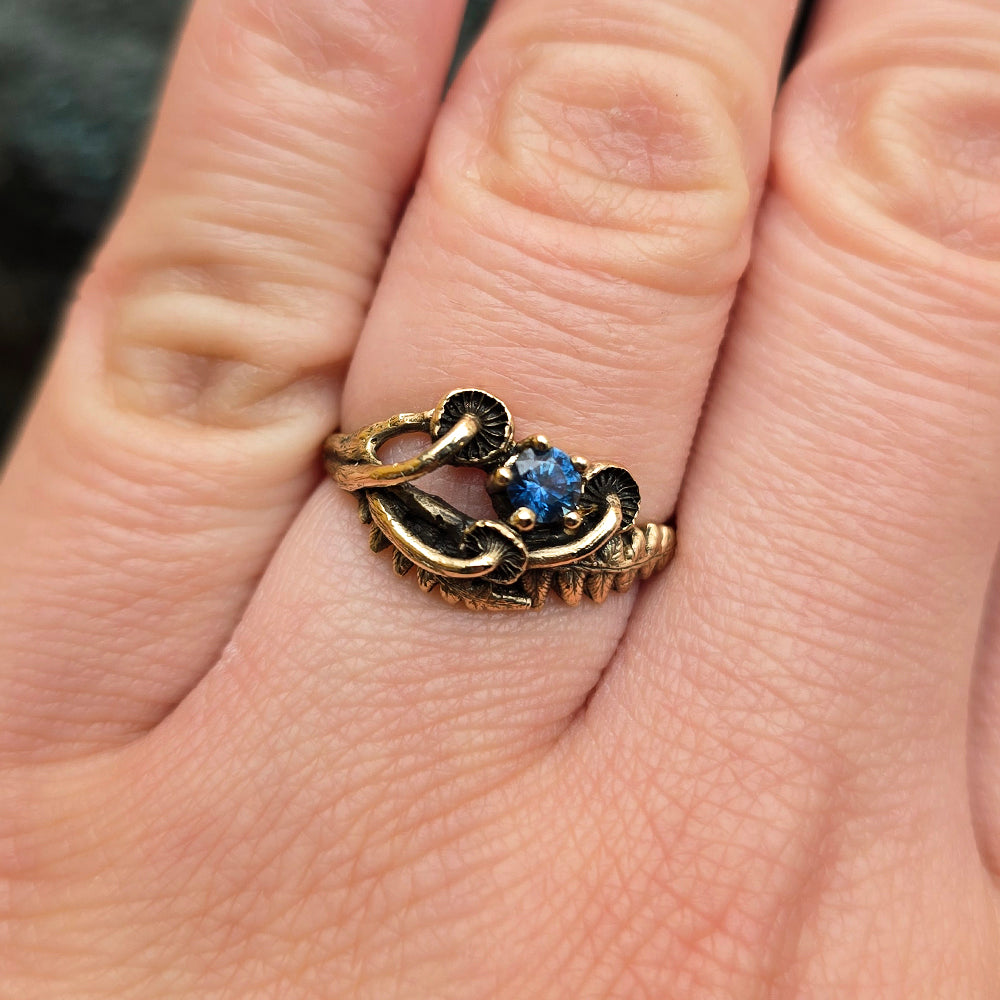 Blue Montana Sapphire & Yellow Gold Mushroom Ring - "Sisters"