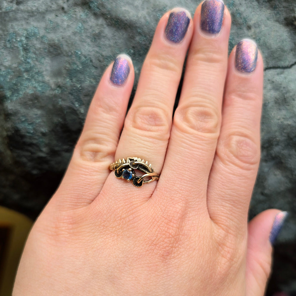 Blue Montana Sapphire & Yellow Gold Mushroom Ring - "Sisters"