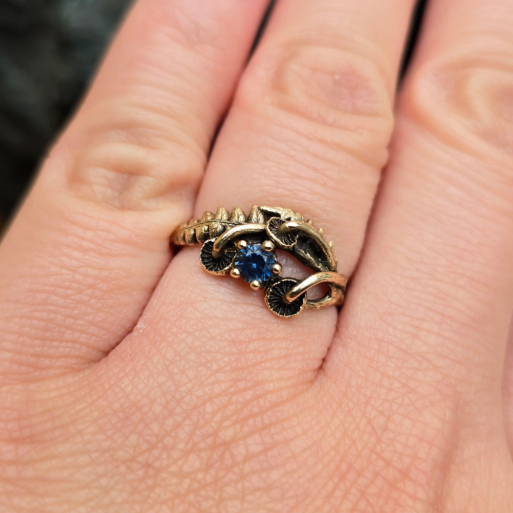 Blue Montana Sapphire & Yellow Gold Mushroom Ring - "Sisters"