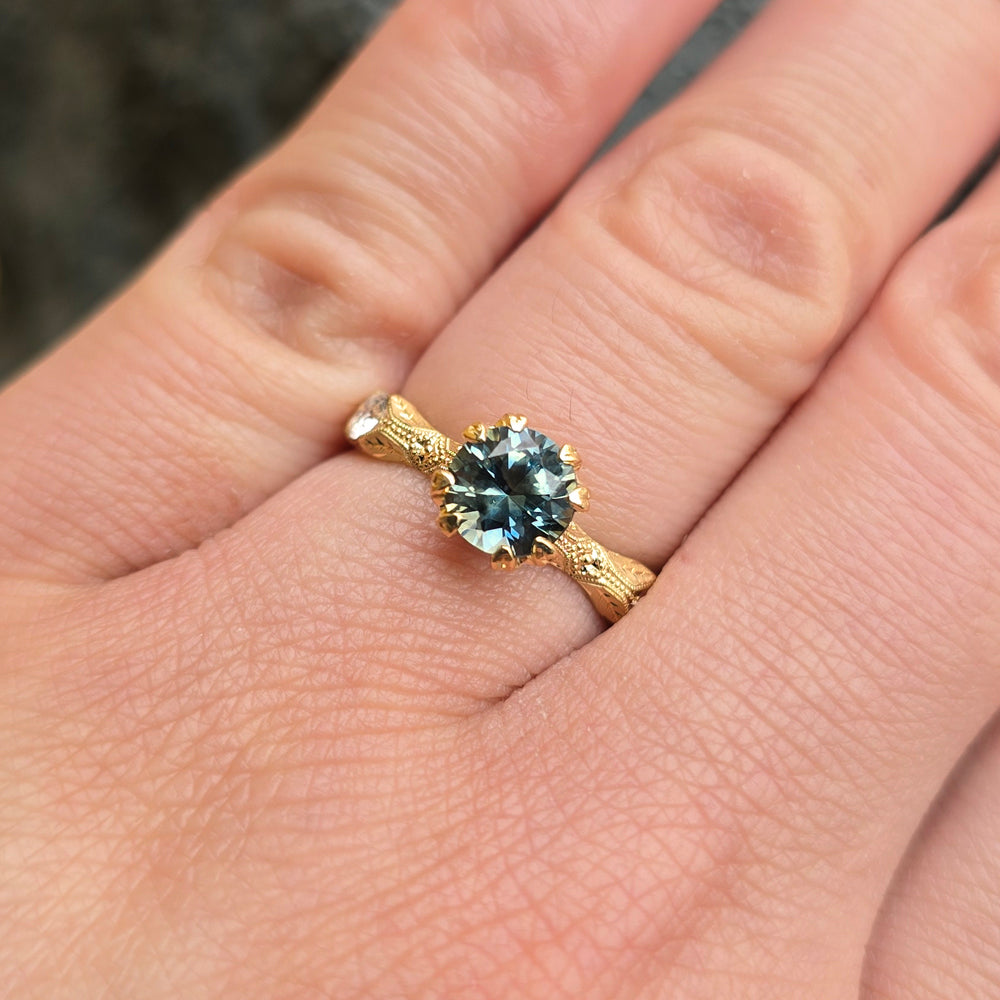 Montana Sapphire & Diamond Yellow Gold Ring - "Nectere"