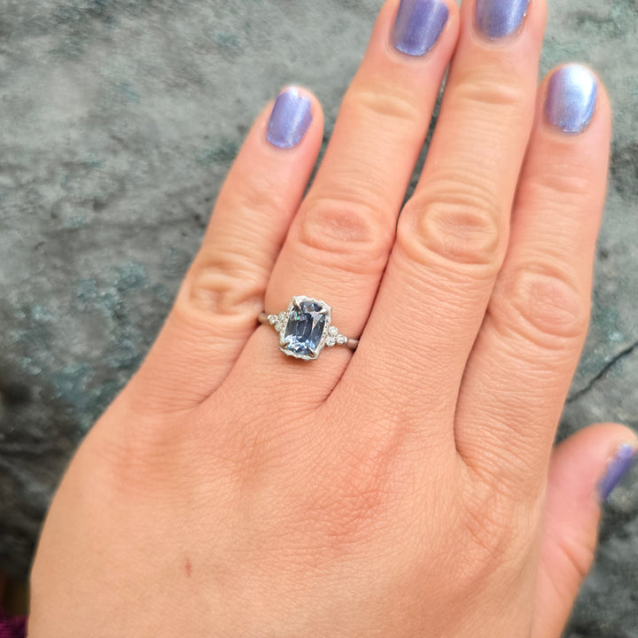 Blue Montana Sapphire & Diamond Ring - "Wavy Luna"