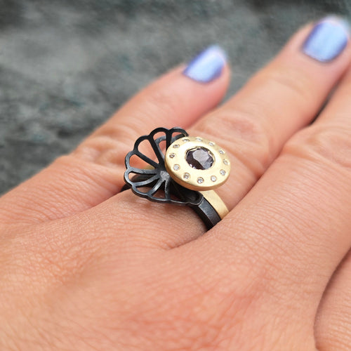 Montana Sapphire Origami Ring Set- "Halo Duet"