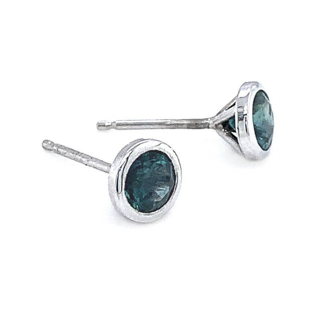 Montana Sapphire Bezel Stud Earrings - "Teal Majesty"
