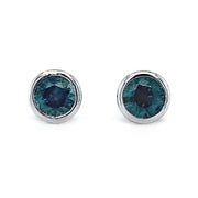 Montana Sapphire Bezel Stud Earrings - "Teal Majesty"