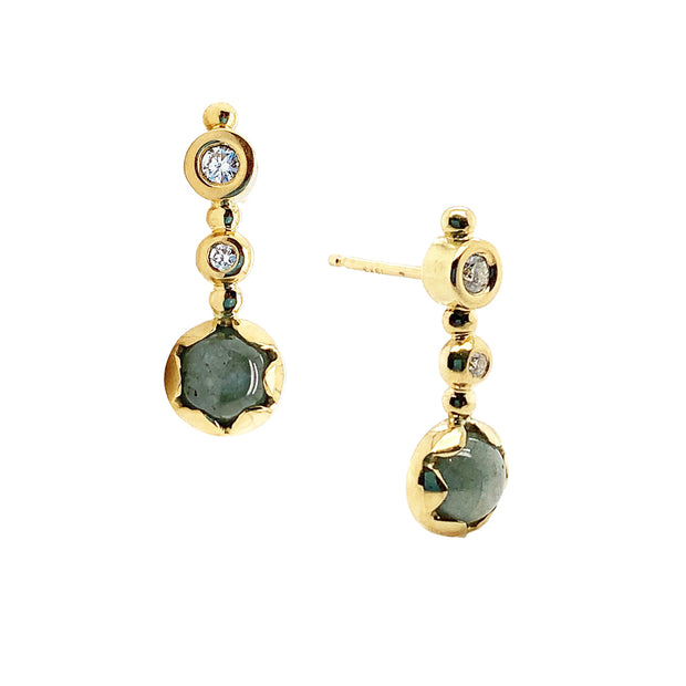 Yellow Gold and Montana Sapphire Cabochon Earrings - "Tide Elixir"
